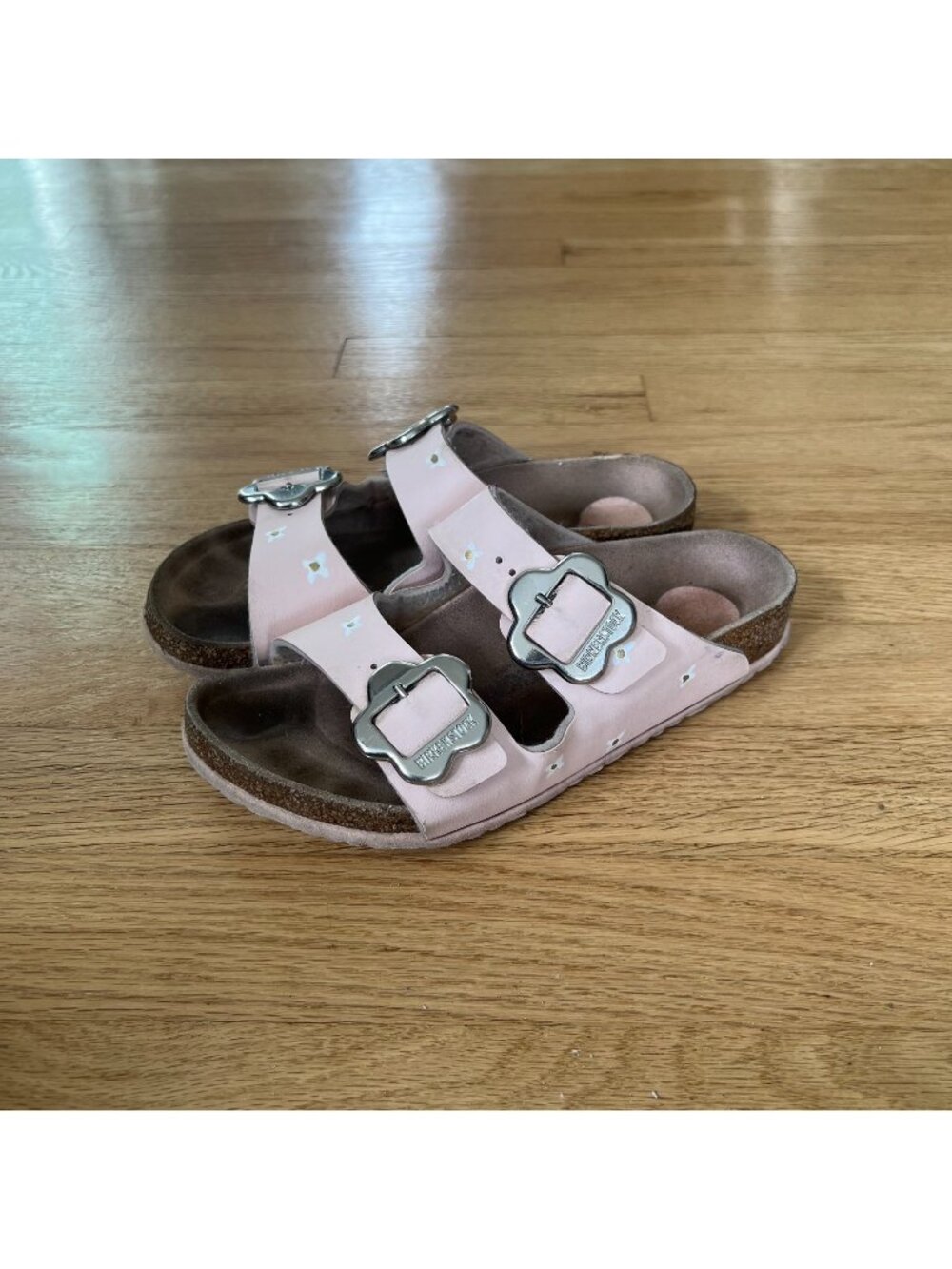 Birkenstock Arizona Pink Flower Buckle Slide Sandals Kids Size 34/US 3-3.5